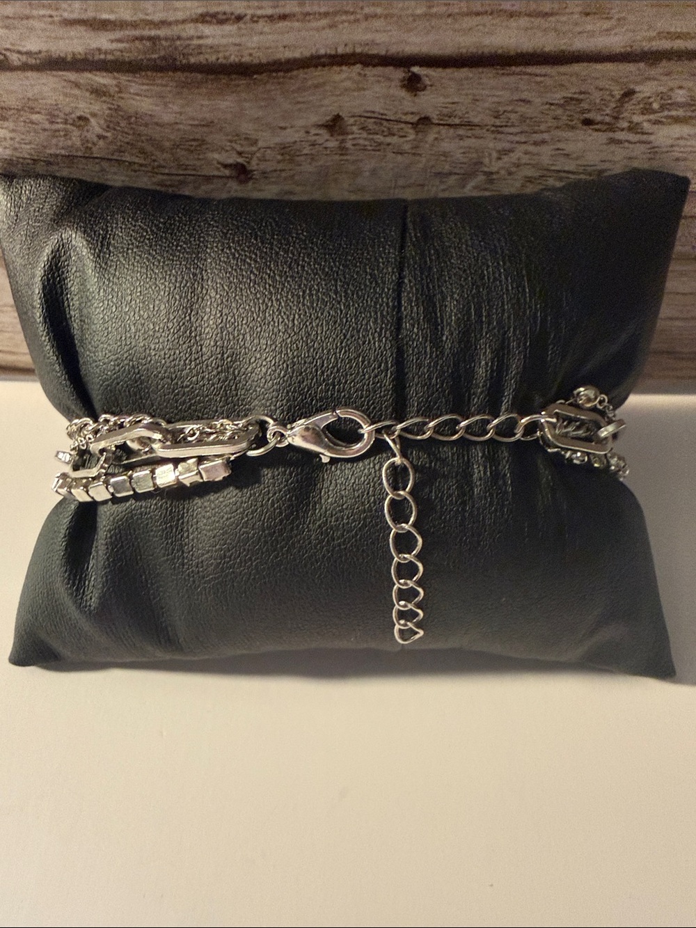 Layered Chain and Rhinestone Bracelets Set - Silver - Picture 5 of 10